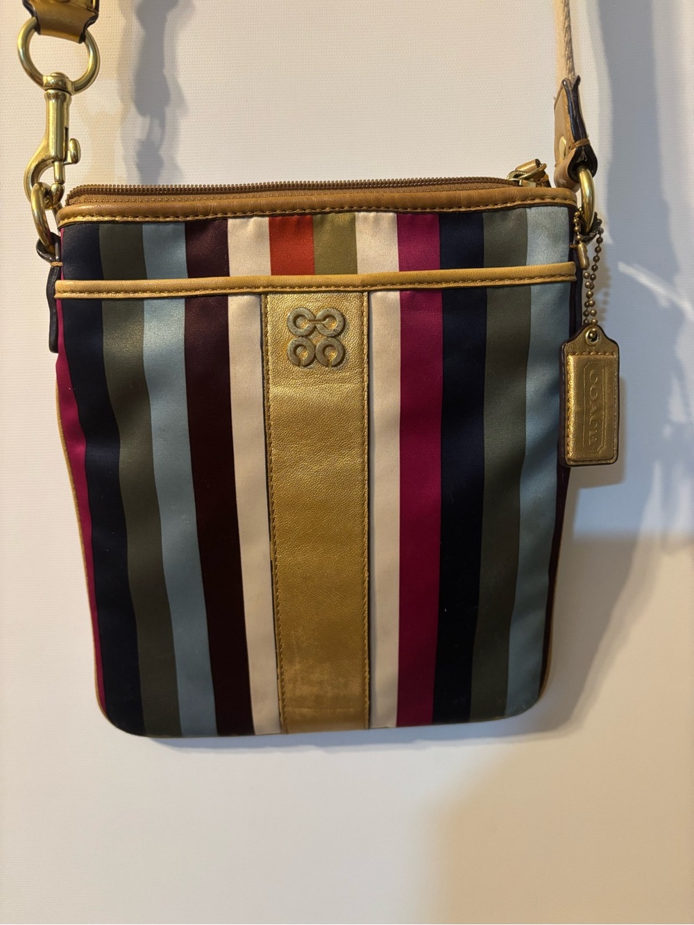 Coach Julia legacy Vertical Multicolor Stripe Crossbody with Gold Trim